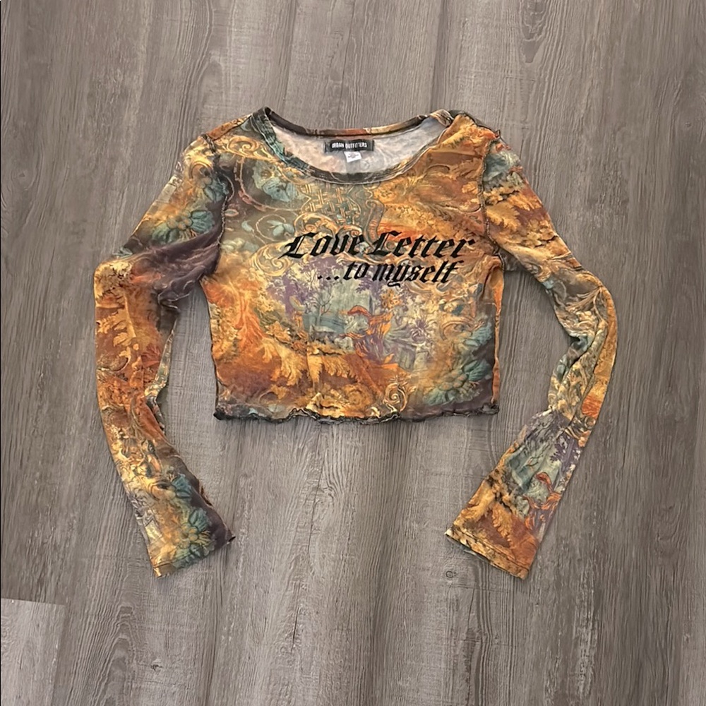 Urban Outfitters Orange Brown Long Sleeve Crop Tee